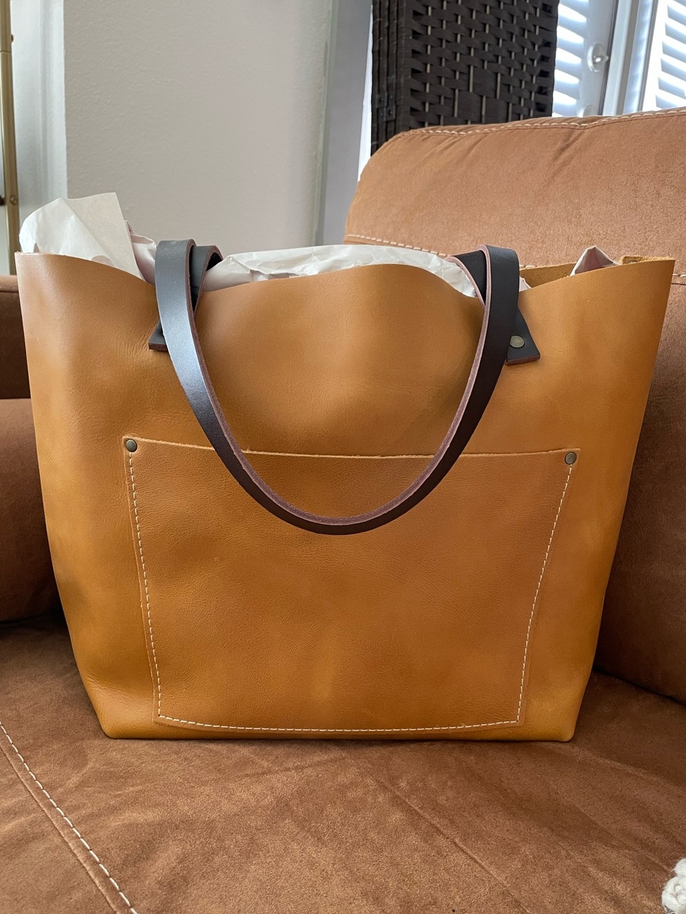 New/Unused Portland Leather Large Classic Leather Tote in Mango 🥭